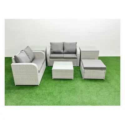 Fimous Seater Outdoor Love Sofa Set Rattan Garden Furniture Set with Square Coffee Table Big Foo