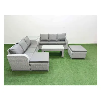 Fimous Outdoor Garden Furniture Sets Seater Wicker Rattan Furniture Sofa Sets with Oblong Coffee