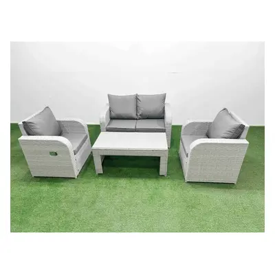 Fimous Light Grey PE Wicker Rattan Garden Furniture Set Sofa Set Reclining Adjustable Chair Seat