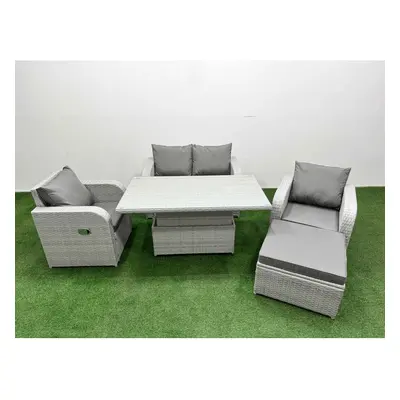 Fimous Light Grey PE Wicker Rattan Garden Furniture SetAdjustable Lifting Dining or Coffee Table