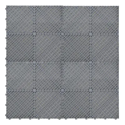 (Vented Garage Floor Tiles Grey (x120) with Edges (x46)) Vented Interlocking Floor Tiles Full Se