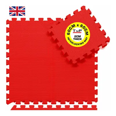 (Red, Mats - Square Feet) EVA Soft Foam Gym Mat Interlocking Floor Tiles TnP