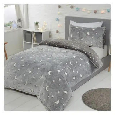 Sleepdown Moons & Stars Glow In The Dark Charcoal Kids Boys Girls Grey Reverse Soft Feel Fleece 