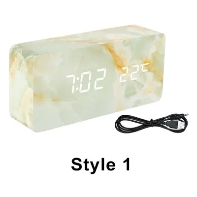 (Style 1) LED Marble Pattern Alarm Clock Creative Led Voice Control Digital Electronic Desktop C