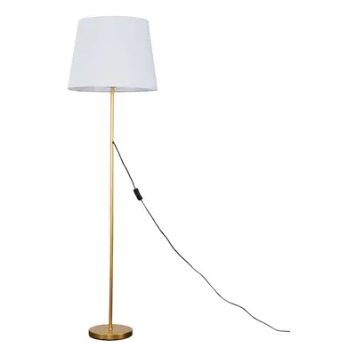 Modern Gold Metal Standard Floor Lamp with a White Tapered Shade - Complete with a 6w LED Bulb [