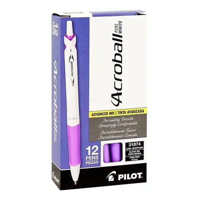 PILOT Acroball PureWhite Advanced Ink Refillable & Retractable Ball Point Pens with Purple Accen