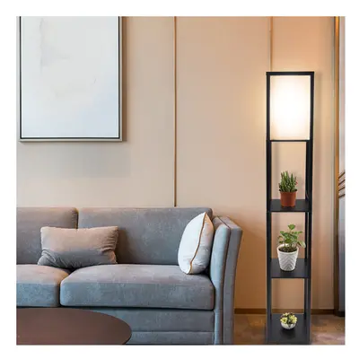 (Black) LED Floor Lamp Modern with Shelves Storage Display