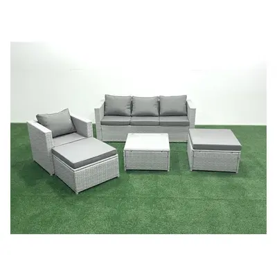 Fimous Garden Outdoor Furniture Set Seater Rattan Sofa Set with Big Footstools Armchair Light Gr