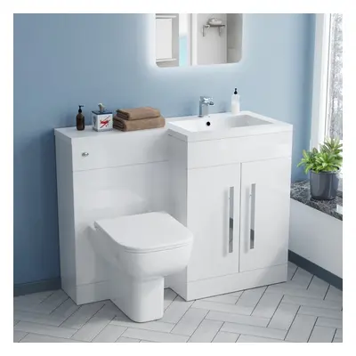 White RH Vanity Unit Basin Sink Cabinet 1100mm and BTW Toilet | Aric