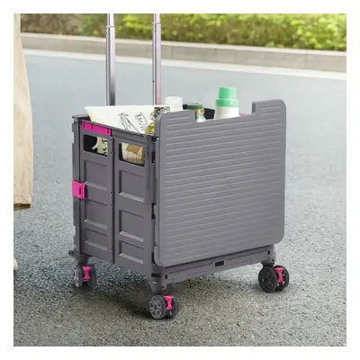 (Grey, Wheels) 55L Collapsible Rolling Utility Crate with Magnetic Lid and Adjustable Handle