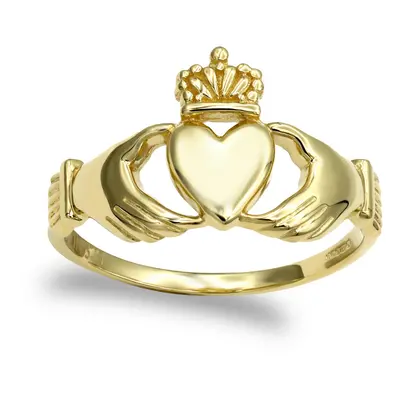 (N) Jewelco London Men's Solid 9ct Yellow Gold Claddagh (Chladaigh) Ring