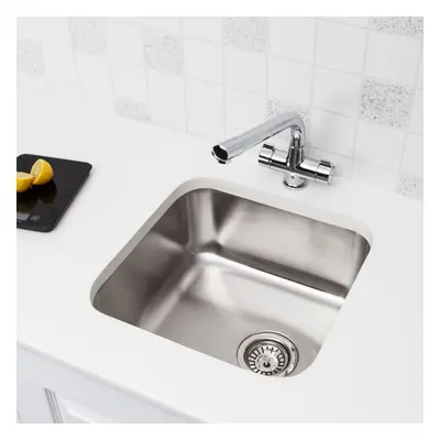 Sauber Kitchen Sink Single Bowl Brushed Stainless Steel Undermount Square Waste