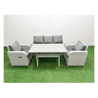 Fimous PE Rattan Garden Furniture Set Reclining Chair Sofa Lounge Sofa Set Rectangular Dining Ta