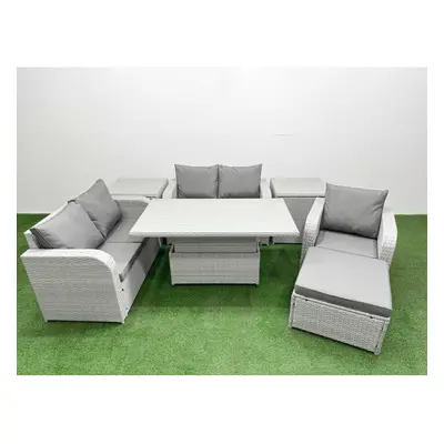 Fimous High Back Poly Rattan Garden Furniture Set with Adjustable Lifting Dining or Coffee Table