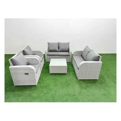 Fimous Seater Outdoor Reclining Chair Love Sofa Set Rattan Garden Furniture Set with Square Coff