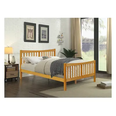 (Caramel, With Charlotte Mattress) 4ft6 Solid Wooden Bedframe in Caramel or White