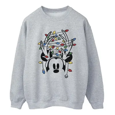 (L, Sports Grey) Disney Womens/Ladies Mickey Mouse Christmas Head Lights Sweatshirt