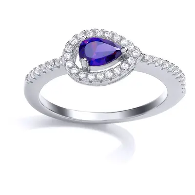 (R) Jewelco London Ladies Rhodium Plated Sterling Silver Blue Pear Cubic Zirconia Solitaire Enga