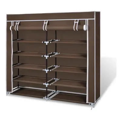 vidaXL Fabric Shoe Cabinet with Cover 115x28x110cm Brown Storage Rack Wardrobe