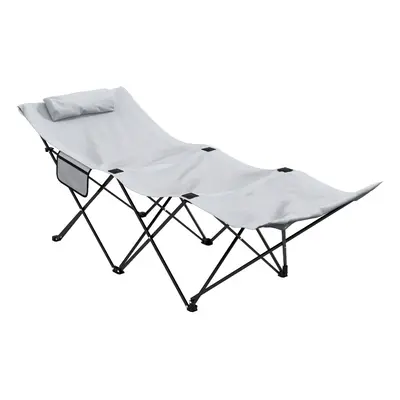 Outsunny Foldable Sun Lounger w/ Side Pocket, Oxford Headrest Sun Lounger, Grey