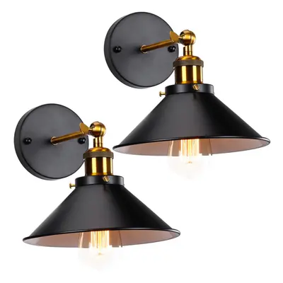 (2 Pack)Retro Modern Wall Light Indoor Vintage Wall Lamp (Black) Metal Simple Wall Sconce E27 Bu