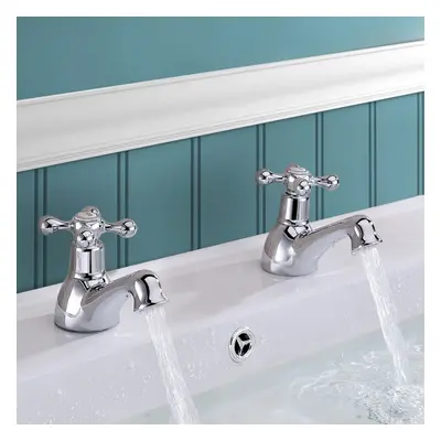 Trafford Cross Head Basin Hot & Cold Tap Pair & Waste Chrome