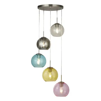 Searchlight Mardi Gras Light Pendant Satin Silver With Multi Coloured Glass