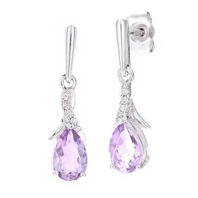 Jewelco London 9ct White Gold Round 5pts Diamond Pear 0.71ct Amethyst Kiss Crossover Drop Earrin