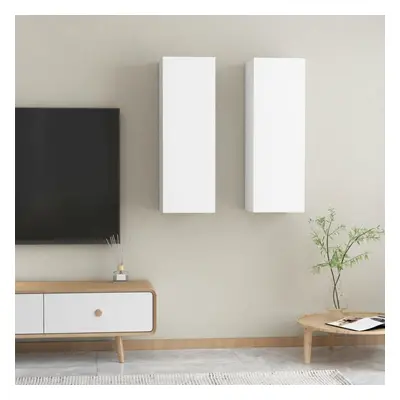 vidaXL 2x TV Cabinets White Chipboard Wall Mounted Cabinet Hifi Stand Indoor