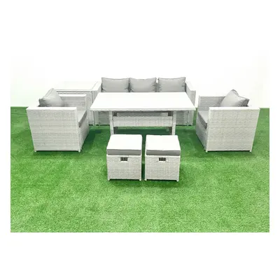 Fimous Garden Dining Set Outdoor Rattan Furniture Set with Sofa Dining Table Chairs Small Footst