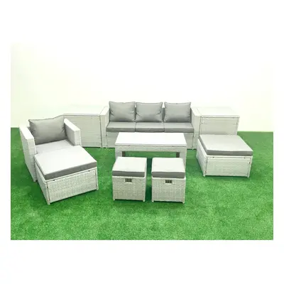 Fimous Rattan Garden Furniture Set Outdoor Lounger Sofa with Coffee Table Footstools Side Tables