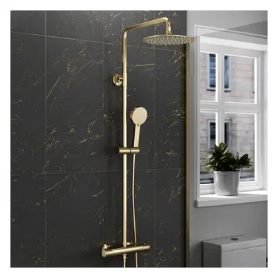 Nes Home Brushed Brass Round Exposed Thermostatic Shower Kit