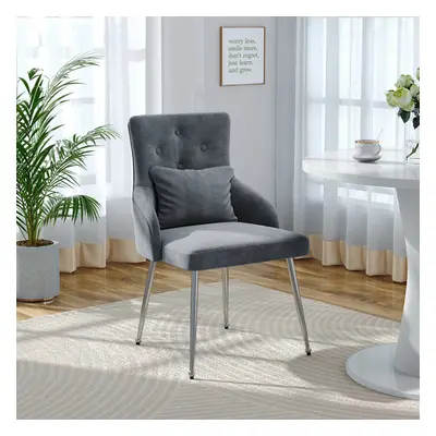 Grey Velvet Tufted Dining Chair with Cushion