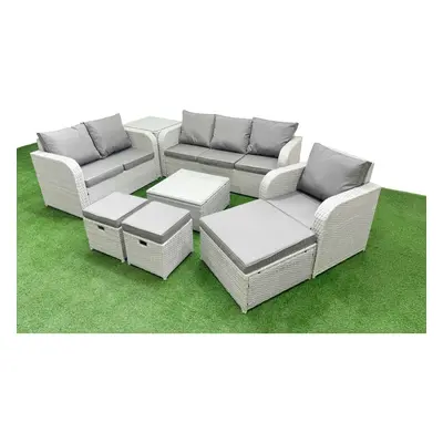 Fimous Patio PE Wicker Seater Outdoor Rattan Furniture Sofa Sets with Reclining Chair Loveseat S