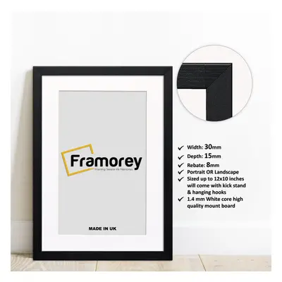 (50x70CM Pic (60x80CM Frame)) Ash Black Picture Frame Photo Frames With White Mount Wall Art Han