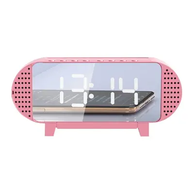 (Pink) Mini Mirror Bluetooth Acoustic Alarm Clock LED Wireless Portable Music Player Alarm Clock