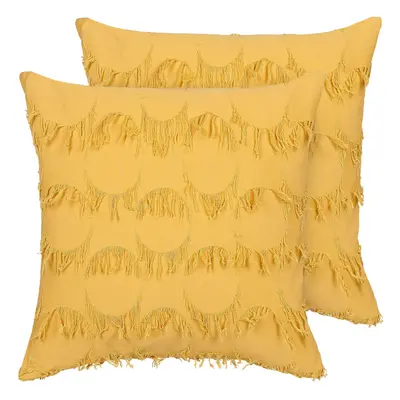 Set of Cushions with Tassels x cm Yellow AGASTACHE