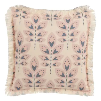 Fringed Cushion Leaf Pattern x cm Beige RUDBECKIA