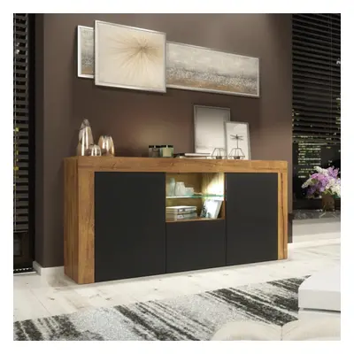 Sideboard 145cm LED Creative Furniture - Oak & Black Matt Doors