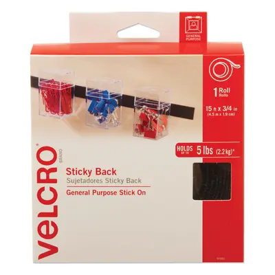 VELCRO(R) Brand Sticky Back Tape .75X15'-Black -90081