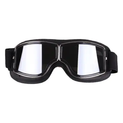 (Silver Black) Retro Style Vintage Motorcycle Goggles Helmet Protective Eyewear for Outdoor Spor