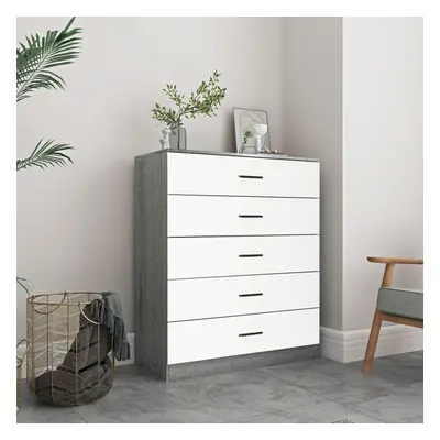 (Ash Grey Carcass + White Drawers, 5) Or Drawer Wooden Bedroom Chest Cabinet Modern Wide Storage