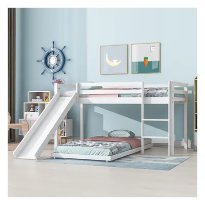 Bunk Bed for Kids with Adjustable Ladder and Slide, 190x90cm+200x90cm