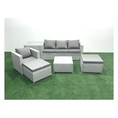 Fimous Garden Outdoor Furniture Set Seater Rattan Sofa Set with Big Footstools Armchair Side Tab