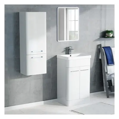 Nes Home 500mm Freestanding White Basin Vanity & 350mm Wall Hung Tall Cabinet