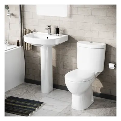 Eco Cloakroom Close Coupled Toilet & 550mm Full Pedestal Basin White