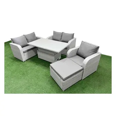 Fimous High Back Poly Rattan Garden Furniture Set with Adjustable Lifting Dining or Coffee Table