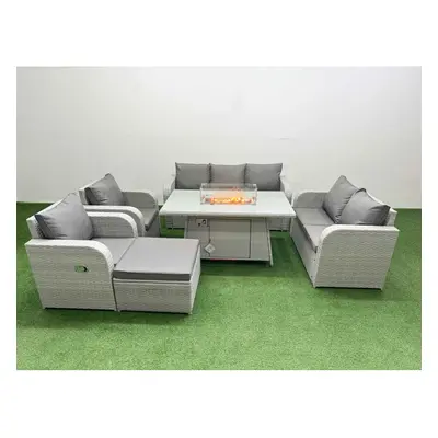 Fimous PE Rattan Garden Furniture Set Reclining Chair Sofa Double Love Seat Seater Sofa Lounge S