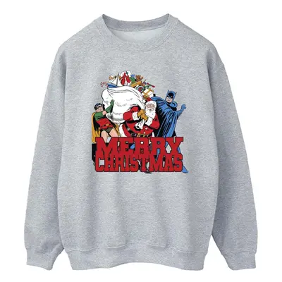 (L, Sports Grey) DC Comics Mens Batman Merry Christmas Comic Sweatshirt