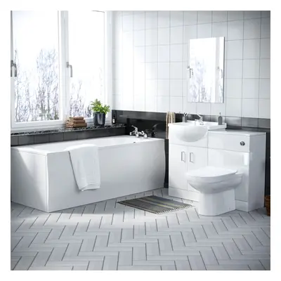 Ellen 1700mm Bath, WC Unit, Back To Wall Toilet, Vanity Basin Unit, Mono and Bath Mixer Taps & W